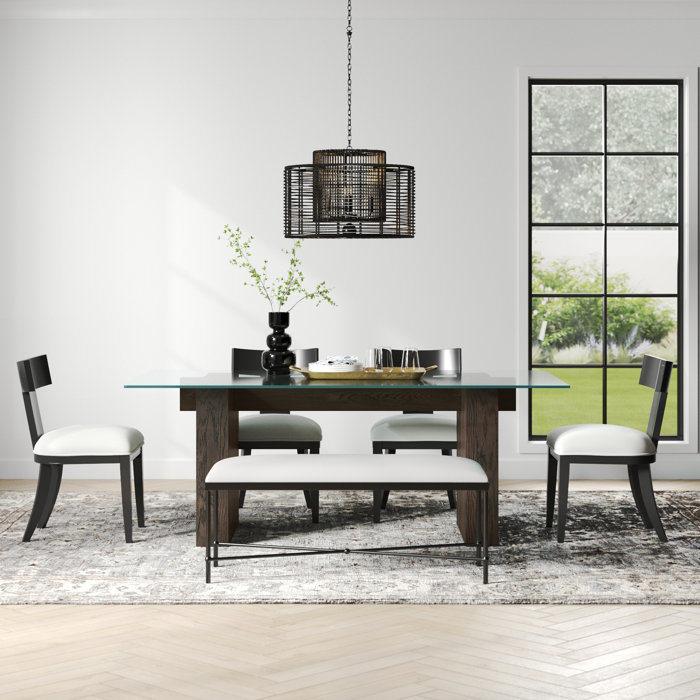 Joss & Main Koenig Glass Top Solid Wood Base Dining Table | Wayfair